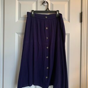 Elegant Dark Blue Button-Down Flowy Midi Skirt